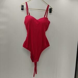 Jantzen One-Piece Red Lace Sheer Sides Swimsuit Size 14‎ Women Padded Adjustable